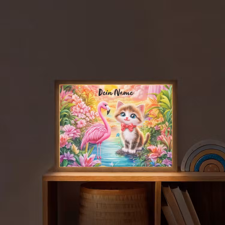 Kitten - Flamingo - Bloemen Light Box met batterij (Wandlamp kind) middel -sfeer1_kind