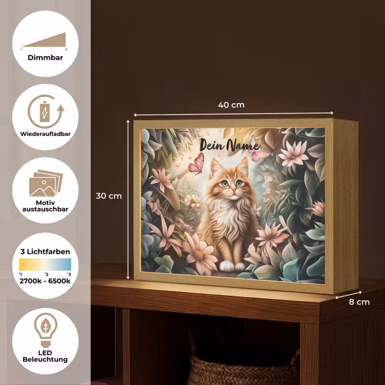 Kat - Bloemen - Vlinders - Roze Light Box met batterij (Wandlamp kind) middel -USP_websiteoverzichtDE