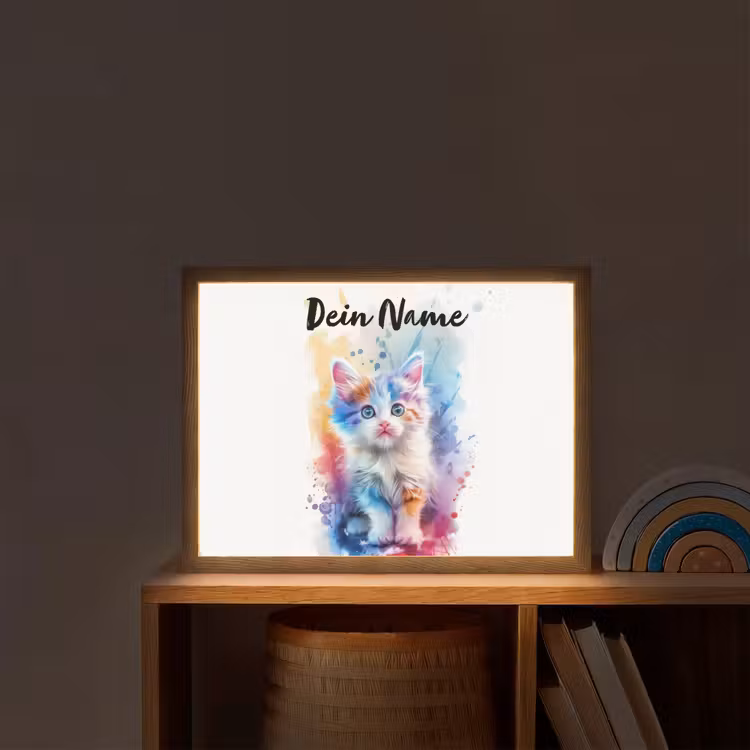 Kat - Kleurrijk - Verf - Dier - Wit Light Box met batterij (Wandlamp kind) middel -sfeer1_kind