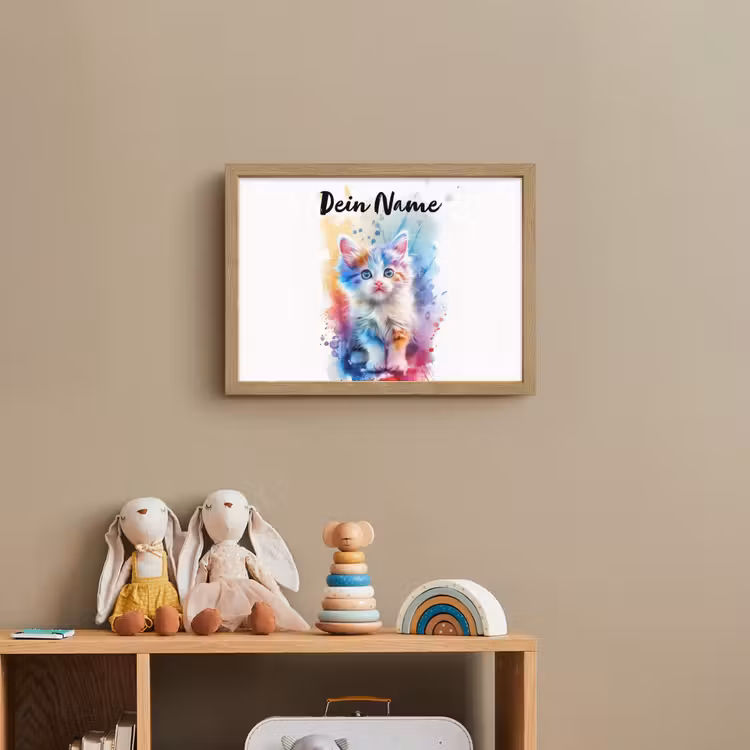 Kat - Kleurrijk - Verf - Dier - Wit Light Box met batterij (Wandlamp kind) middel -sfeer2_kind
