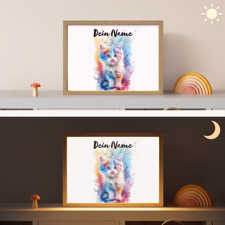 Kat - Kleurrijk - Verf - Dier - Wit Light Box met batterij (Wandlamp kind) middel -sfeer3_kind