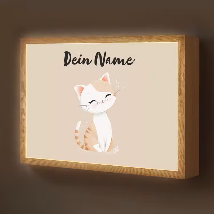 Kat - Kitten - Beige Light Box met batterij (Wandlamp kind) middel -z3d_website