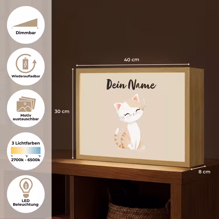 Kat - Kitten - Beige Light Box met batterij (Wandlamp kind) middel -USP_websiteoverzichtDE