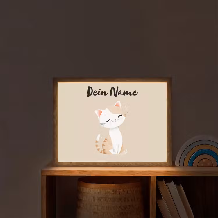 Kat - Kitten - Beige Light Box met batterij (Wandlamp kind) middel -sfeer1_kind