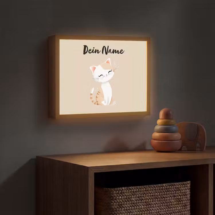 Kat - Kitten - Beige Light Box met batterij (Wandlamp kind) middel -sfeer5_kind