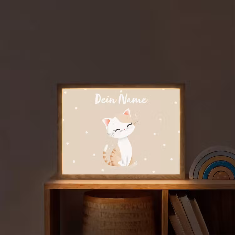 Kat - Kitten - Beige - Stippen Light Box met batterij (Wandlamp kind) middel -sfeer1_kind