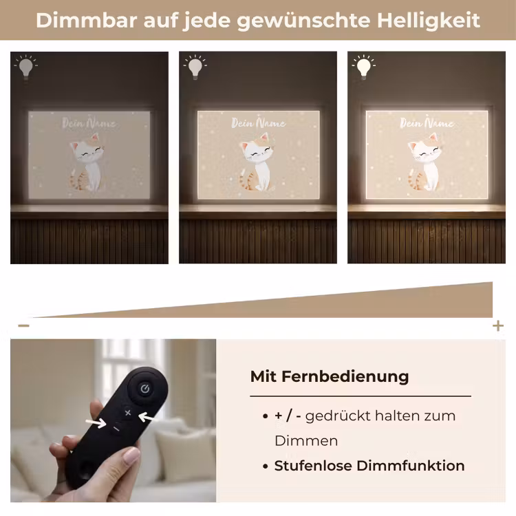 Kat - Kitten - Beige - Stippen Light Box met batterij (Wandlamp kind) middel -USP_dimbaarDE