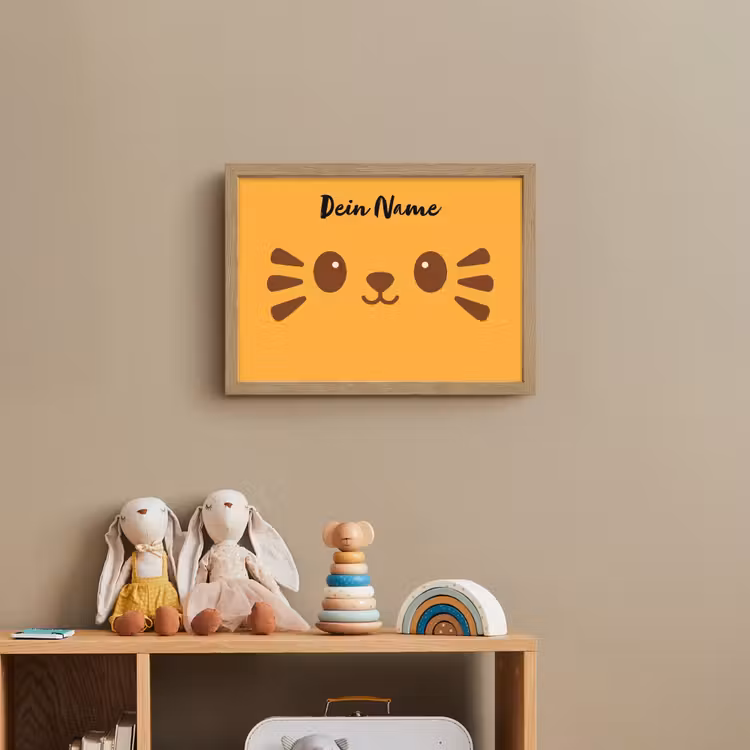 Kat - Minimalistisch - Oranje - Vrolijk Light Box met batterij (Wandlamp kind) middel -sfeer2_kind