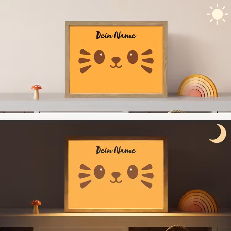 Kat - Minimalistisch - Oranje - Vrolijk Light Box met batterij (Wandlamp kind) middel -sfeer3_kind