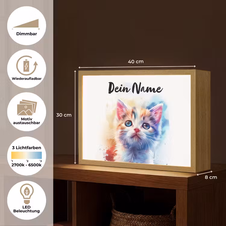 Kat - Portret - Kleuren - Verf - Wit Light Box met batterij (Wandlamp kind) middel -USP_websiteoverzichtDE