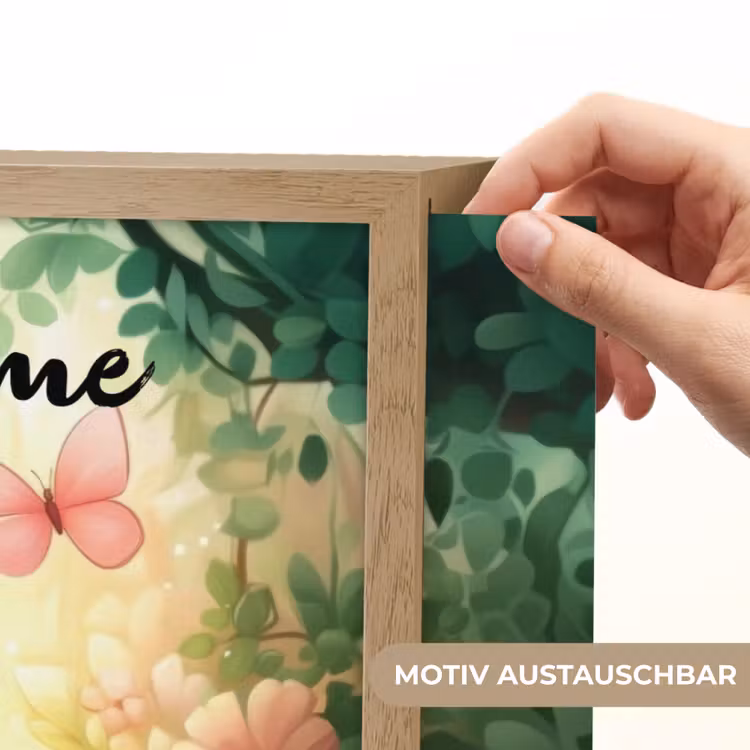 Kat - Vlinder - Bloemen Light Box met batterij (Wandlamp kind) middel -USP_websiteprintDE