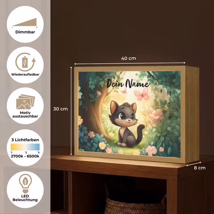 Kat - Vlinder - Bloemen Light Box met batterij (Wandlamp kind) middel -USP_websiteoverzichtDE