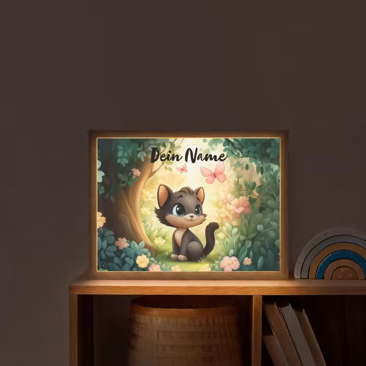 Kat - Vlinder - Bloemen Light Box met batterij (Wandlamp kind) middel -sfeer1_kind
