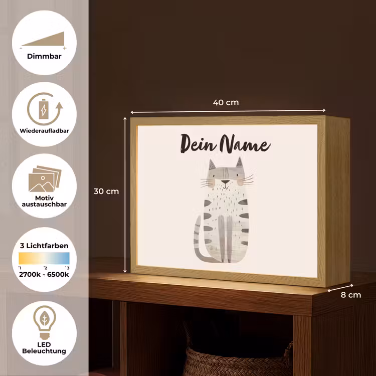 Kat - Dieren - Beige Light Box met batterij (Wandlamp kind) middel -USP_websiteoverzichtDE
