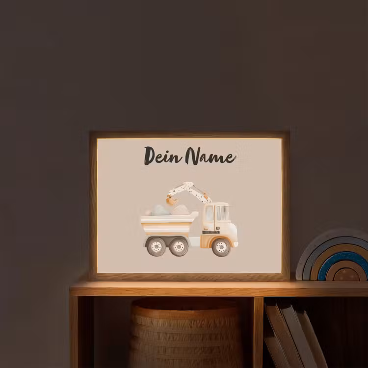 Kiepwagen - Auto - Beige - Stenen Light Box met batterij (Wandlamp kind) middel -sfeer1_kind