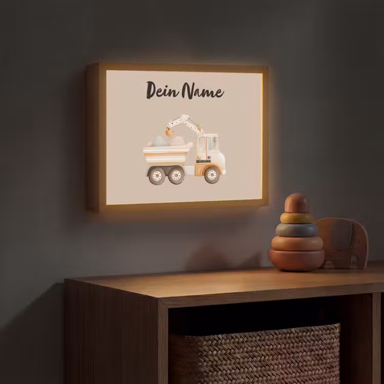 Kiepwagen - Auto - Beige - Stenen Light Box met batterij (Wandlamp kind) middel -sfeer5_kind