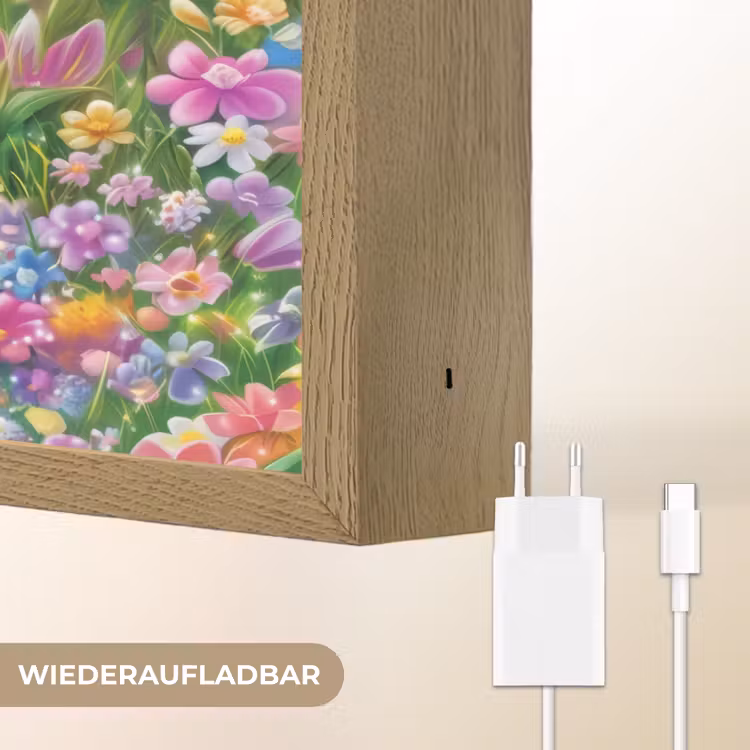 Hertje - Eekhoorn - Bloemenveld - Kleurrijk Light Box met batterij (Wandlamp kind) middel -USP_websiteoplaadbaarDE