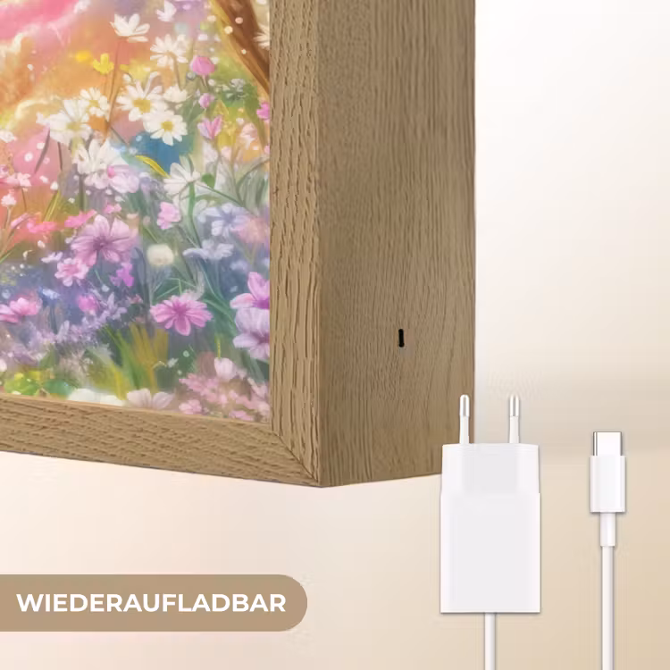 Hertje - Lammetje - Bloemen - Pastel Light Box met batterij (Wandlamp kind) middel -USP_websiteoplaadbaarDE