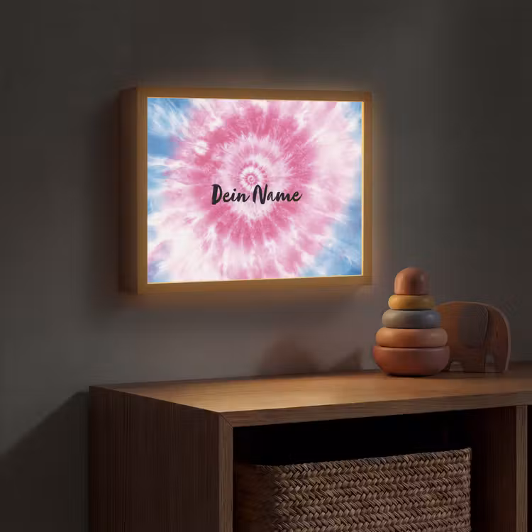 Tie dye - Abstract - Blauw - Roze Light Box met batterij (Wandlamp kind) middel -sfeer5_kind