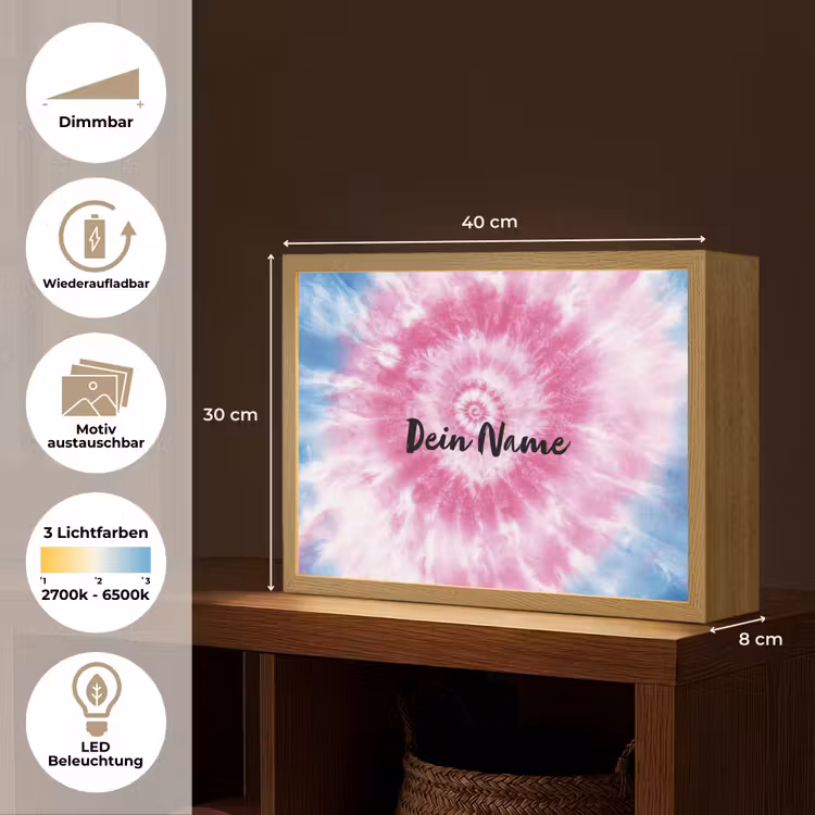 Tie dye - Abstract - Blauw - Roze Light Box met batterij (Wandlamp kind) middel -USP_websiteoverzichtDE