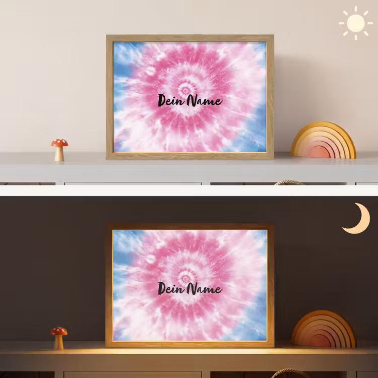 Tie dye - Abstract - Blauw - Roze Light Box met batterij (Wandlamp kind) middel -sfeer3_kind