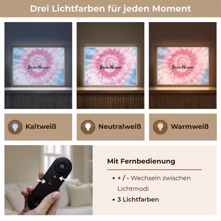 Tie dye - Abstract - Blauw - Roze Light Box met batterij (Wandlamp kind) middel -USP_lichtkleurDE