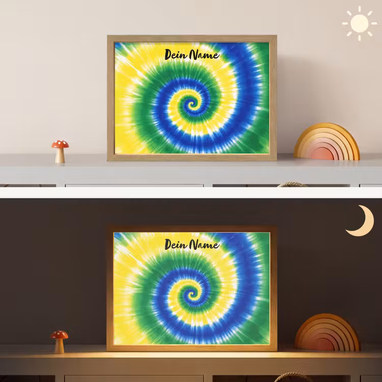 Tie Dye - Groen - Klassiek Light Box met batterij (Wandlamp kind) middel -sfeer3_kind