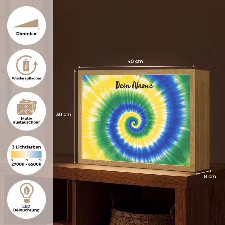 Tie Dye - Groen - Klassiek Light Box met batterij (Wandlamp kind) middel -USP_websiteoverzichtDE