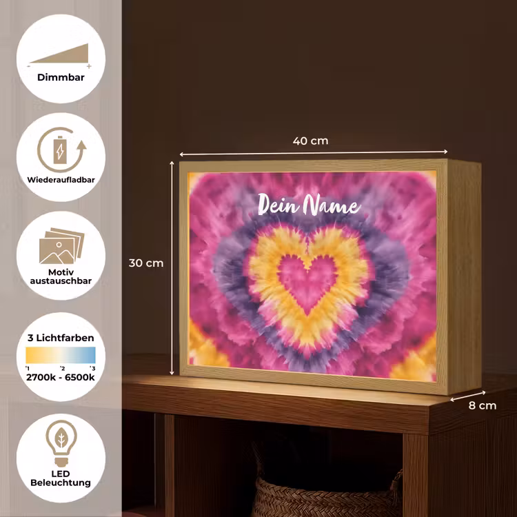 Tie dye - Hartvorm - Vlammen - Paars Light Box met batterij (Wandlamp kind) middel -USP_websiteoverzichtDE