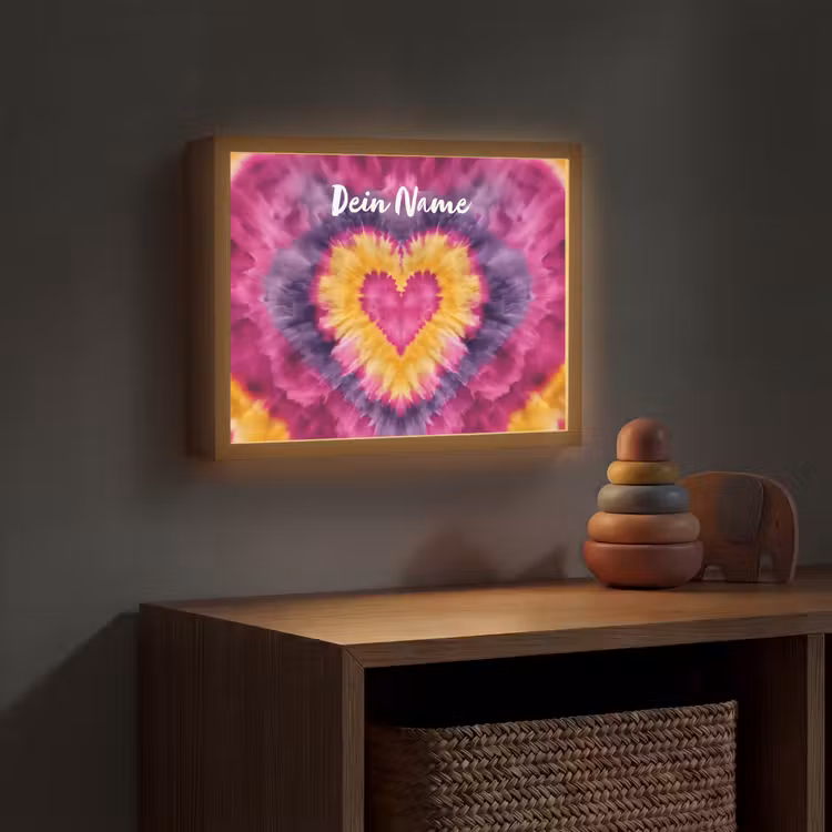 Tie dye - Hartvorm - Vlammen - Paars Light Box met batterij (Wandlamp kind) middel -sfeer5_kind