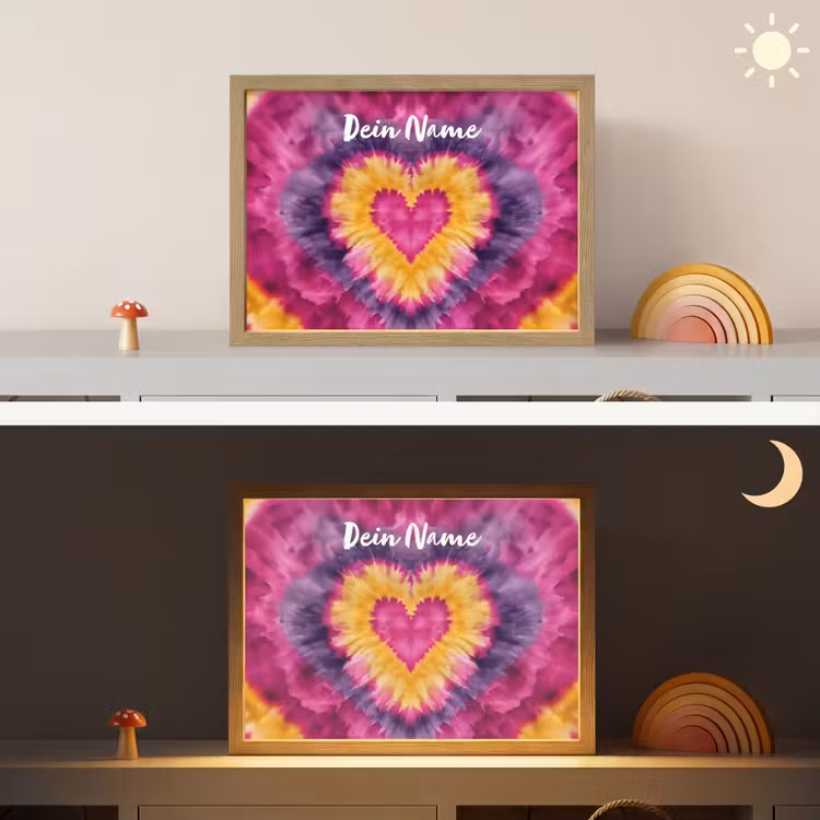 Tie dye - Hartvorm - Vlammen - Paars Light Box met batterij (Wandlamp kind) middel -sfeer3_kind