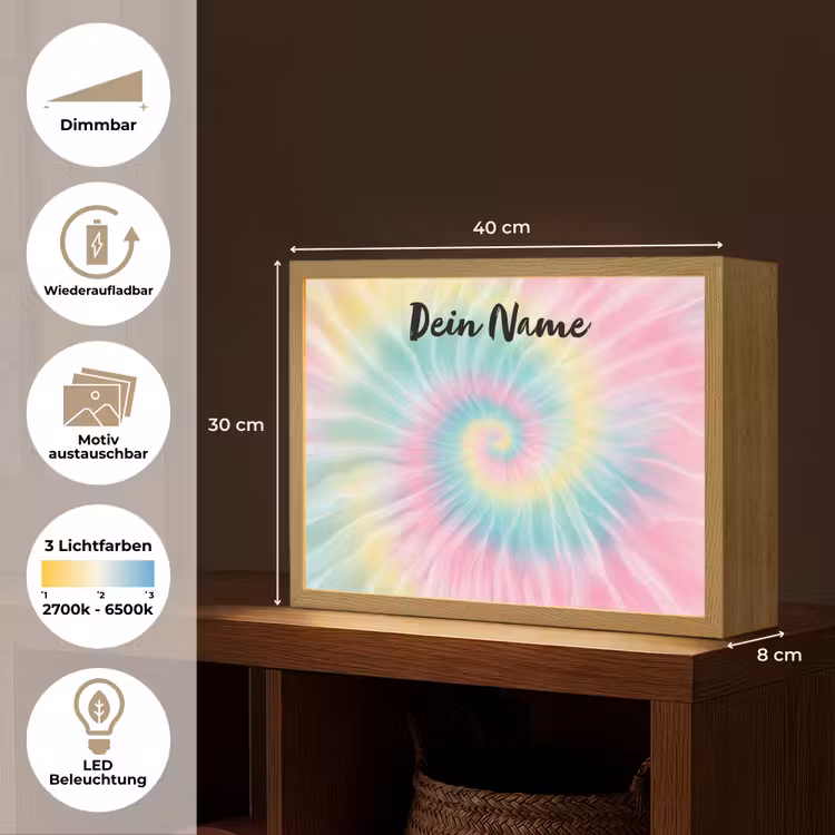 Tie Dye - Pasteltinten - Roze Light Box met batterij (Wandlamp kind) middel -USP_websiteoverzichtDE