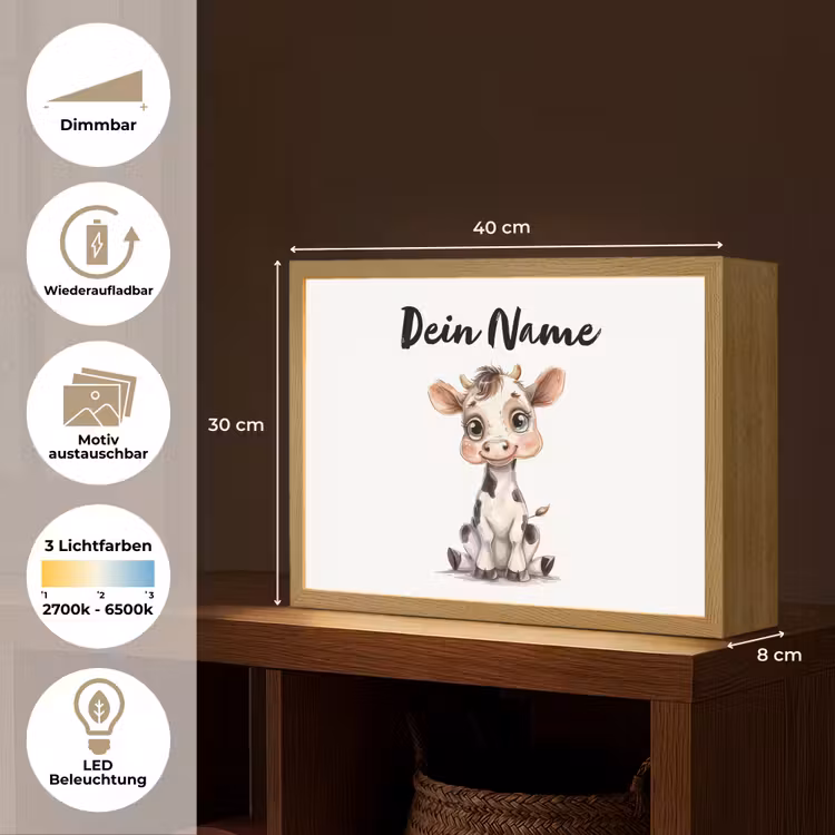 Koe - Baby dier - Boerderij dieren Light Box met batterij (Wandlamp kind) middel -USP_websiteoverzichtDE