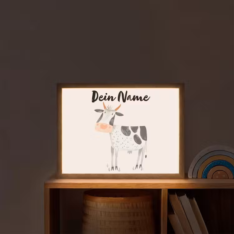 Koe - Boerderij dier - Dieren - Pastel kleuren Light Box met batterij (Wandlamp kind) middel -sfeer1_kind