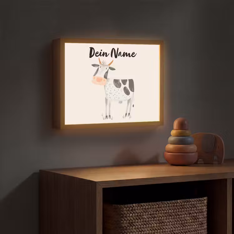 Koe - Boerderij dier - Dieren - Pastel kleuren Light Box met batterij (Wandlamp kind) middel -sfeer5_kind