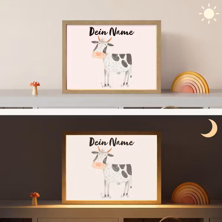 Koe - Boerderij dier - Dieren - Pastel kleuren Light Box met batterij (Wandlamp kind) middel -sfeer3_kind