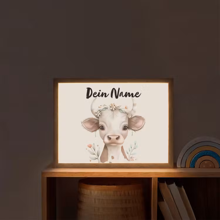 Koe - Bohemian - Kalfje - Bloemen Light Box met batterij (Wandlamp kind) middel -sfeer1_kind