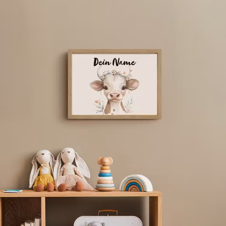Koe - Bohemian - Kalfje - Bloemen Light Box met batterij (Wandlamp kind) middel -sfeer2_kind