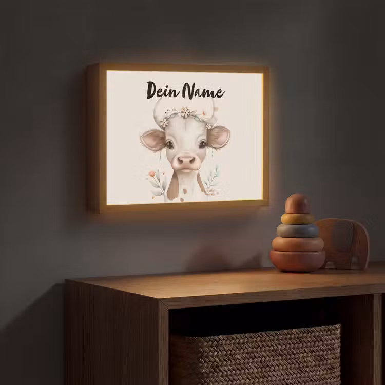Koe - Bohemian - Kalfje - Bloemen Light Box met batterij (Wandlamp kind) middel -sfeer5_kind