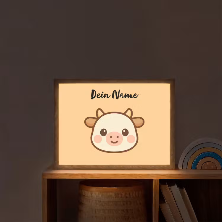 Koe - Oranje - Cartoon Light Box met batterij (Wandlamp kind) middel -sfeer1_kind
