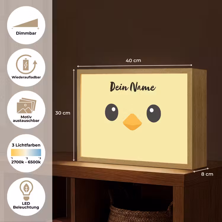 Kuiken - Geel - Minimalistisch - Snavel Light Box met batterij (Wandlamp kind) middel -USP_websiteoverzichtDE