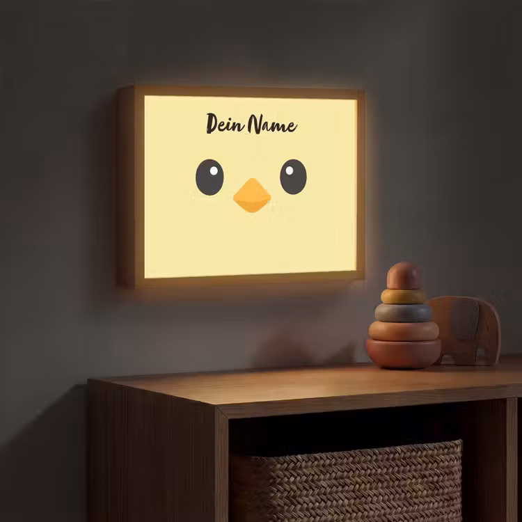 Kuiken - Geel - Minimalistisch - Snavel Light Box met batterij (Wandlamp kind) middel -sfeer5_kind