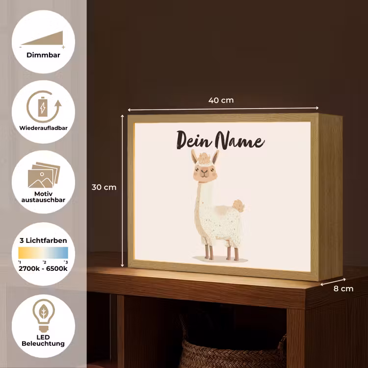 Lama - Dieren - Boerderij - Pastel Light Box met batterij (Wandlamp kind) middel -USP_websiteoverzichtDE