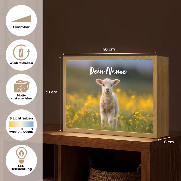 Lammetje - Gras - Bloemen - Geel Light Box met batterij (Wandlamp kind) middel -USP_websiteoverzichtDE