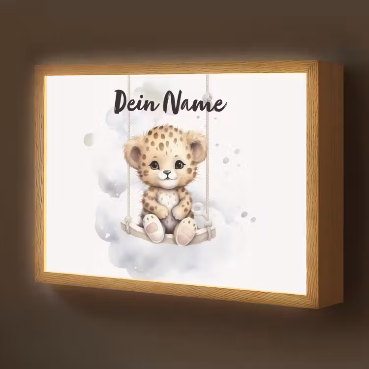 Luipaard - Dier - Kinderen Light Box met batterij (Wandlamp kind) middel -z3d_website