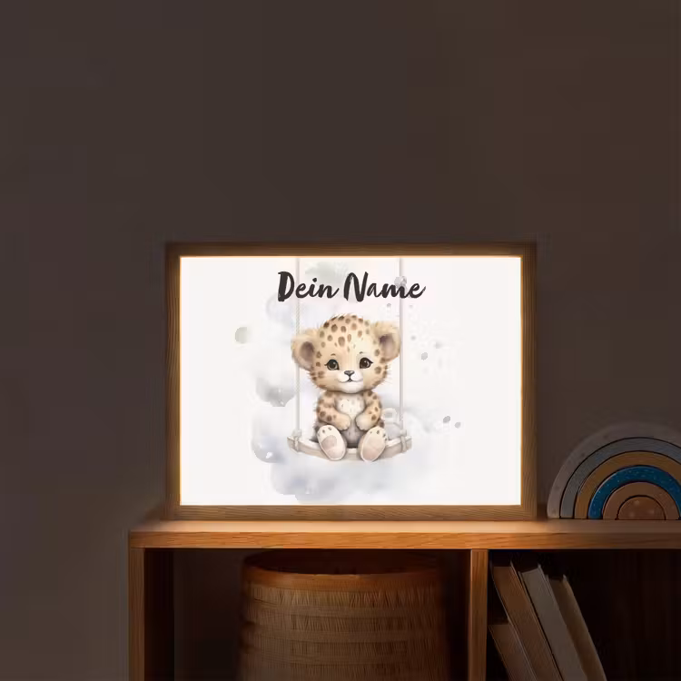 Luipaard - Dier - Kinderen Light Box met batterij (Wandlamp kind) middel -sfeer1_kind