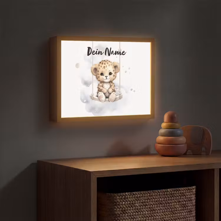 Luipaard - Dier - Kinderen Light Box met batterij (Wandlamp kind) middel -sfeer5_kind