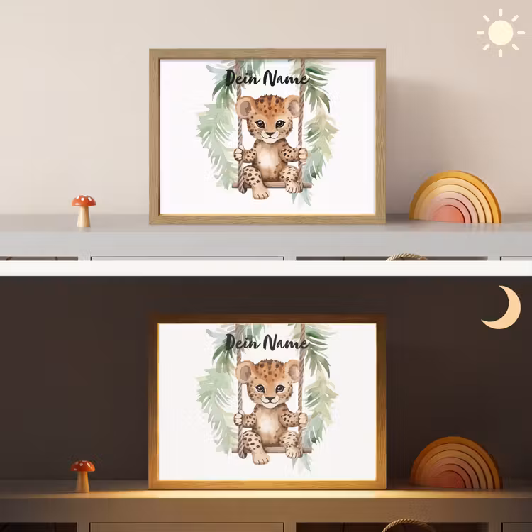 Luipaard - Dier - Kinderen - Jungle Light Box met batterij (Wandlamp kind) middel -sfeer3_kind
