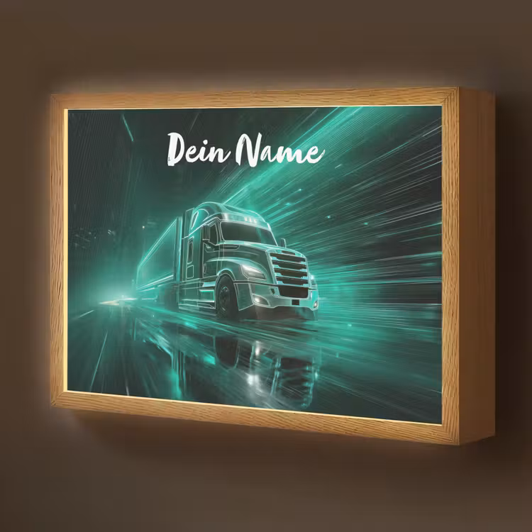 Vrachtwagen - Stad - Groen - Neon Light Box met batterij (Wandlamp kind) middel -z3d_website