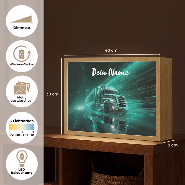Vrachtwagen - Stad - Groen - Neon Light Box met batterij (Wandlamp kind) middel -USP_websiteoverzichtDE